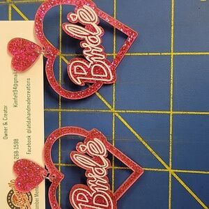 Bride Pink Heart 2.25" Resin Earrings